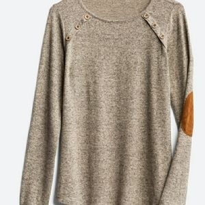 Luna Elbow Patch Button Detail Brushed Knit Top